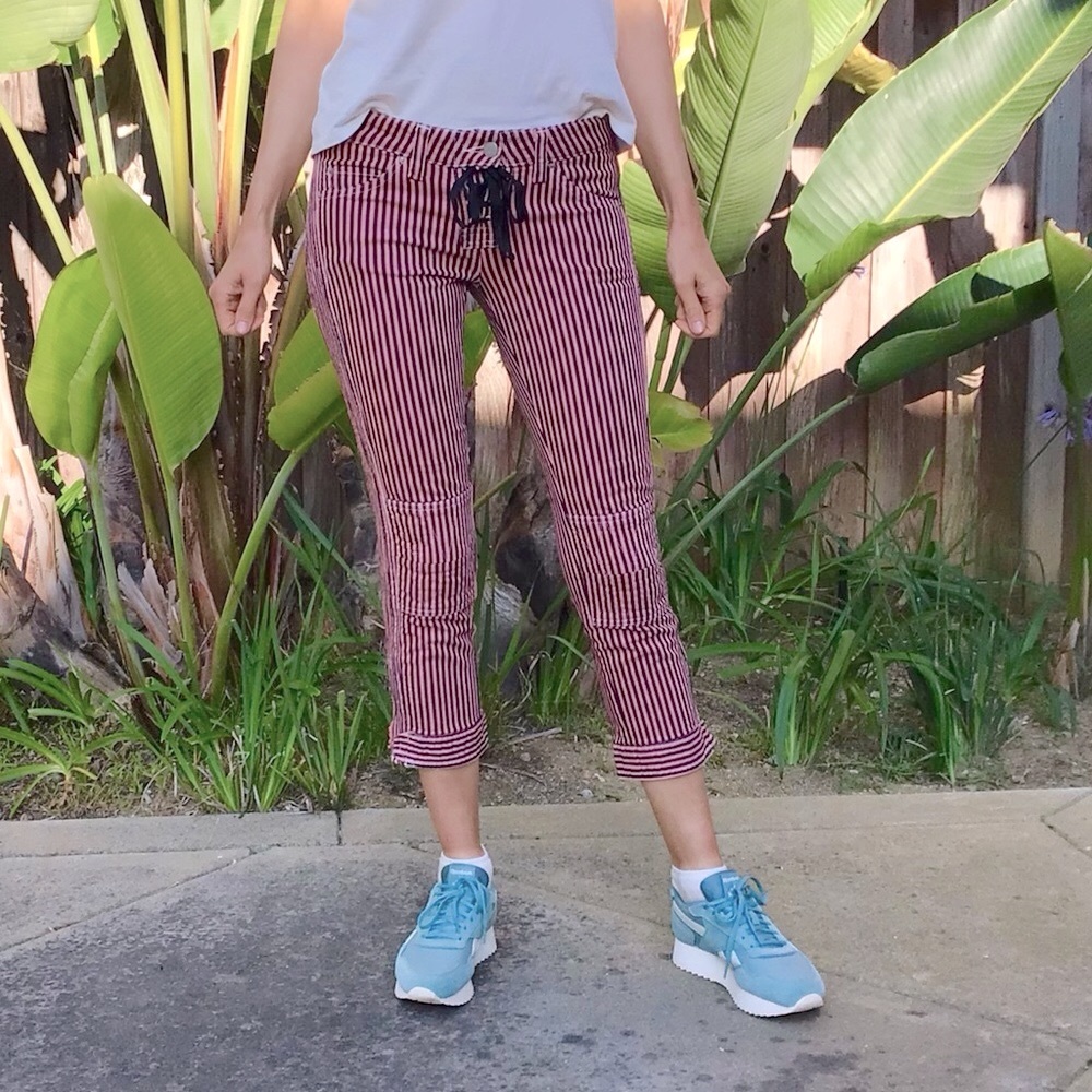 New Isabel Marant Pliro Striped low-rise Cropped Jeans Pants